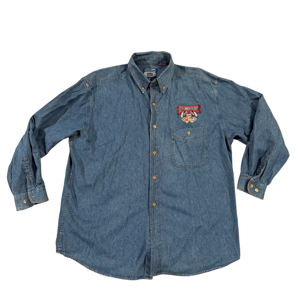 Vintage NASCAR 50th Anniversary Denim Shirt XL Real Good Denim All Sport 1998